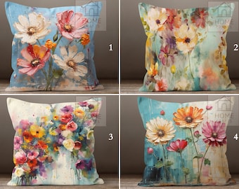 Watercolor Floral Pillow Cover, Colorful Home Decor