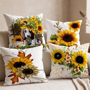 Fodera per cuscino decorativo con girasoli, decorazione floreale gialla, ideale per arredare il patio.