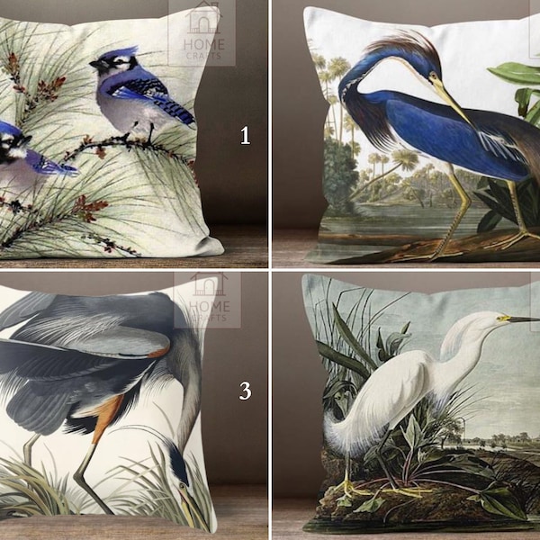 Heron Bird Drawing Pillow Covers, Watercolor Blue Jay Pillowcase, Snowy Heron Pillow Protector, Great Blue Heron Pillow Sham, Modern Decor