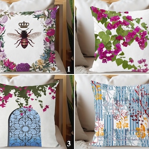 Floral Accent Cushion Covers, Decorative Pillow Covers, Pink Floral Pillow Case, Flower Printed Patio Pillows, Pink Pillow Sham, Home Decor