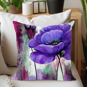 Purple Floral Pillow Cover, Decorative Throw Cushion Pattern #2