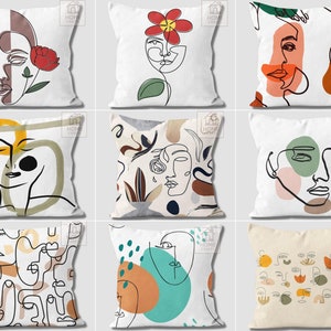 Face Art Cushion Cover, Boho Throw Pillow Cover, Nordics Scandi Pillow, Decorative Bohem Style Pillow Case, Abstract Cushion Case, Home Gift