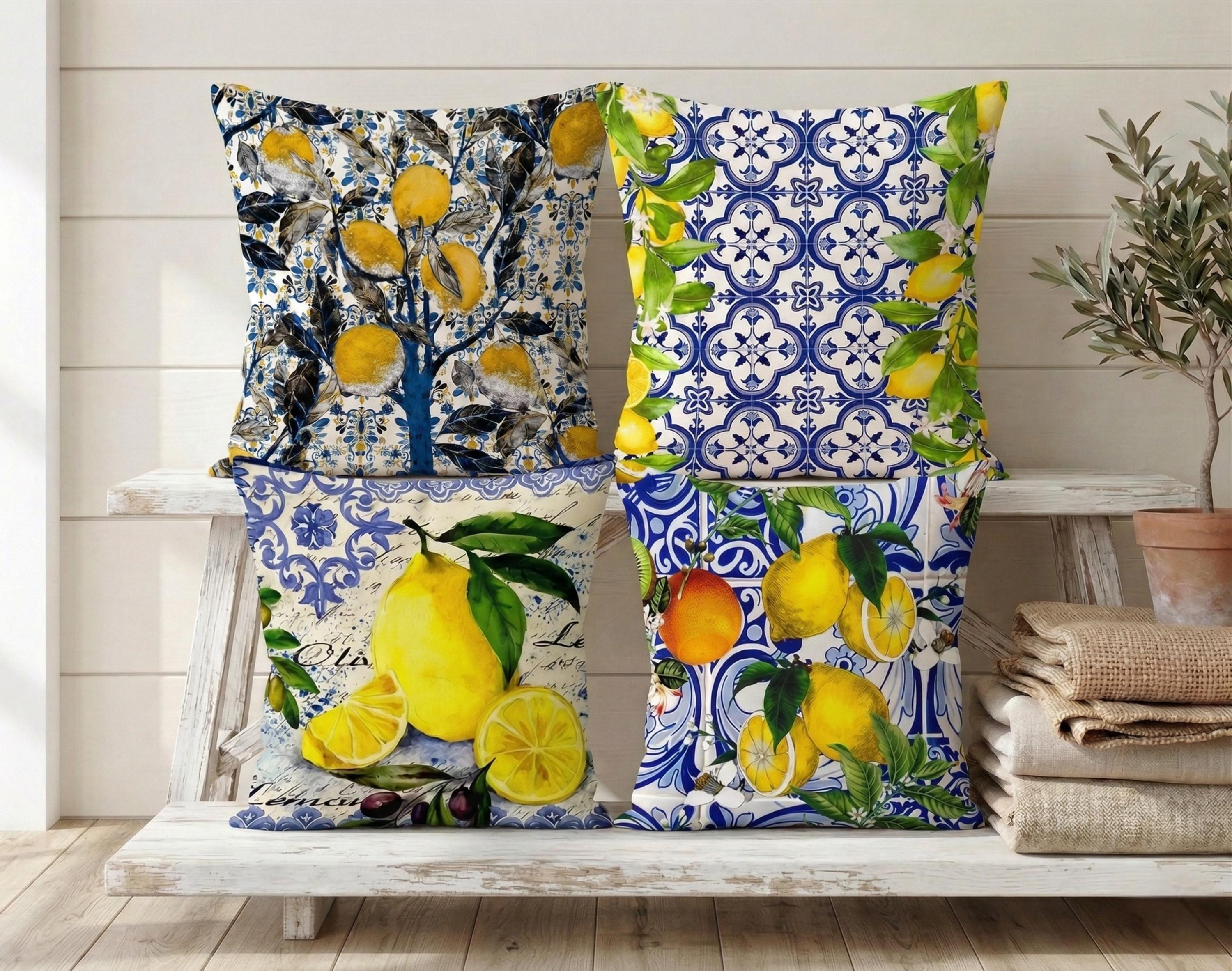 Federa per cuscino con stampa di limoni, cuscino decorativo con agrumi freschi - Italia