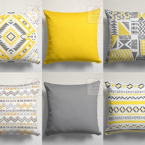 Yellow Gray Pillow Cover, Yellow Gray Cushion Case, Decorative Cushion Cover, Ethnic Throw Pillowcase, Bedding Home Decor, Housewarming Gift