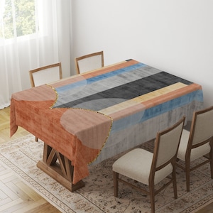 Abstract Accent Table Cover, Art Deco Table Linen, Floral Design Table Sheet, Abstract Cotton Tablecloth, Chic Flower Patterned Table Topper