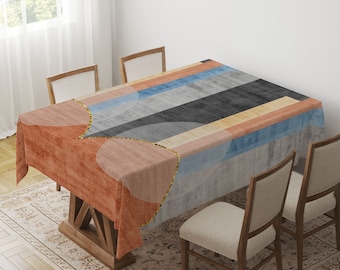 Art Deco Tablecloth, Abstract Floral Cotton Table Cover