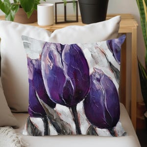 Purple Floral Pillow Cover, Decorative Throw Cushion Pattern #8