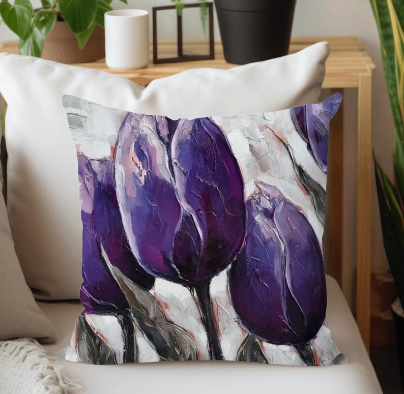 Purple Floral Pillow Cover, Decorative Throw Cushion Pattern #8