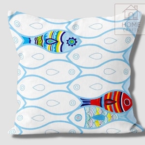 Nautical Outdoor Pillow Case, Fish Themed Pillow Cover, Decorative Pillows, Fish Restaurant Pillow, Pillow for Beach House, Coastal Decor Pattern #6