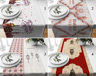 Ramadan Kareem Print Table Runner, Crescent Pattern Table Cover, Ramadan Mubarak Tablecloth, Islamic Home Decor, Ramadan Dining Table Runner