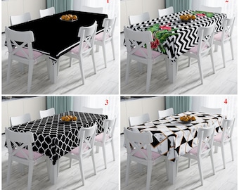 Black and White Tablecloth, Geometric Marble Dining Table Cover