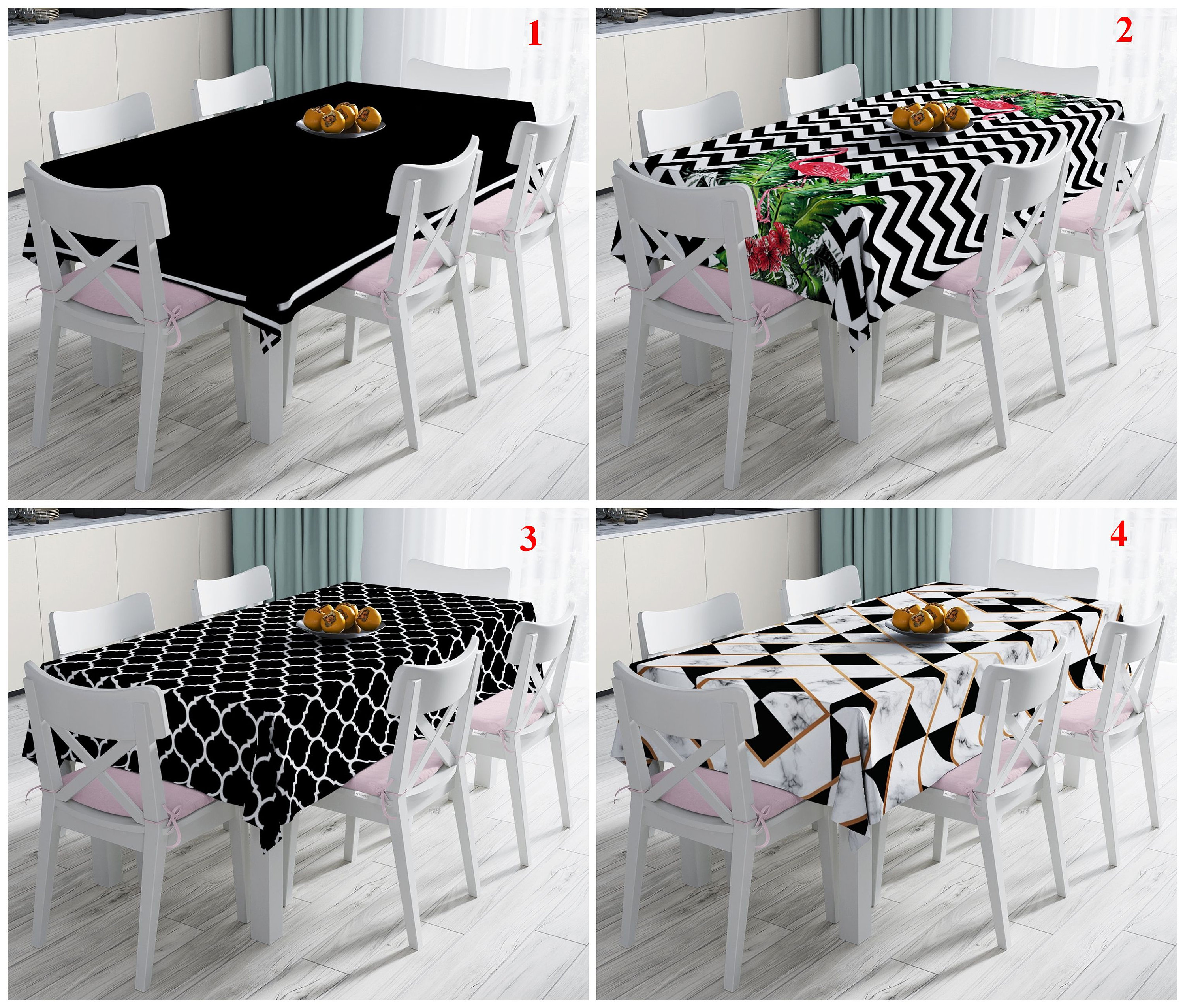 ブラックホワイトテーブルクロス、オージーテーブルカバー、ジグザグ
