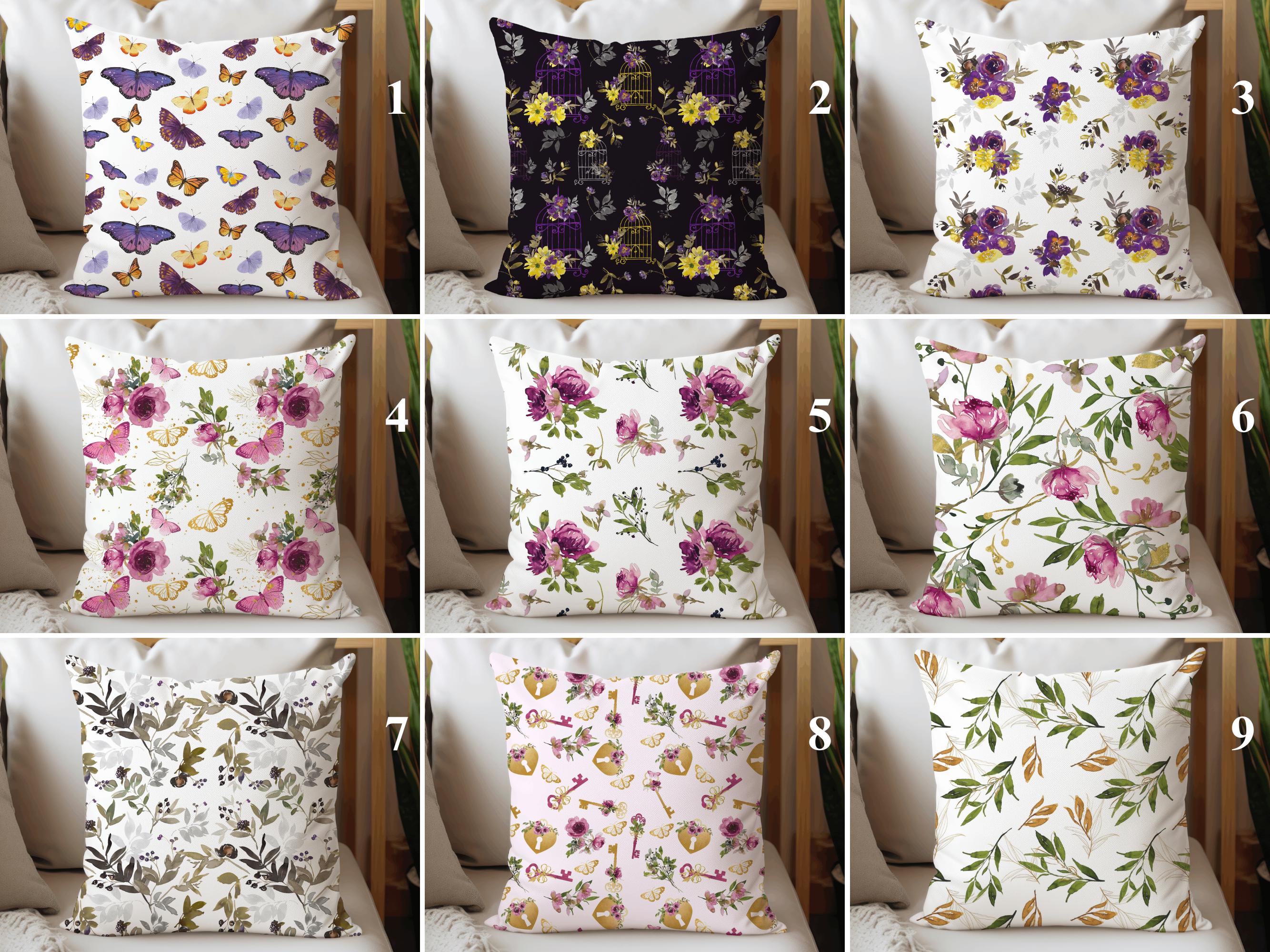Pink & Purple Floral Pillowcase, Butterfly Pillow Cover, Blossom Pillow Sham, Botanical Cushion Case, Nature Inspired Pillow Slip, Home Deco