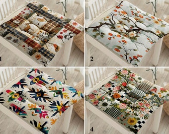 Woodland Chair Pad, Rustic Puffy Seat Cushion, Farmhouse Square Seat Pad, Country Outdoor Fluffy Chair Cushion, Cottage Decoration, Mom Gift