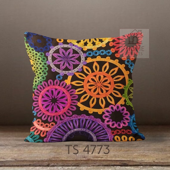 ABAKUHAUS Federe Cuscino Set Di 2 – Motivo Floreale Mandala, Stampa Digitale, 45x45 Cm, Multicolore, Morbida Microfibra