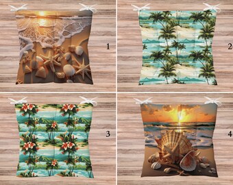 Sea Theme Puffy Chair Pads, Nautical Indoor and Outdoor Chair Cushion, Starfish Cushion Pads, Beach House Bench Cushion, Coastal Home Decor