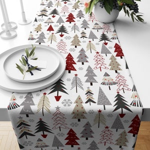 Xmas Home Decor Runner, Christmas Tree Table Runner, Snowflake Table Linen, Xmas Tree Kitchen Runner, Winter Table Decor, Pine Tree Runner