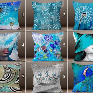 Dandelion Painting Pillow Protectors, Blue Accent Pillowcase, Fractal Swirl Cushion Case, Sea of Thoughts Pillow Cover, Balloon Pillow Sham