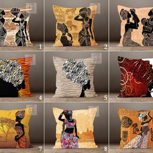 African Themed Throw Pillow Covers, African Women Cushion Cover, Ethnic Pillowcases, African American Pillow, Ethnic African Bedding