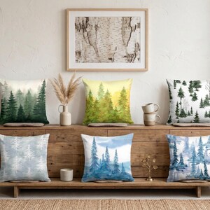 Pine Tree Pillow Cover, Green Forest Cushion, Woodland Decor