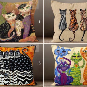 Fodera per cuscino per gatti dei cartoni animati, federe per gattini carini in stile Art Nouveau, federa per cuscini per gatti adorabili e comodi, protezione per cuscini per gatti con design Klimpt