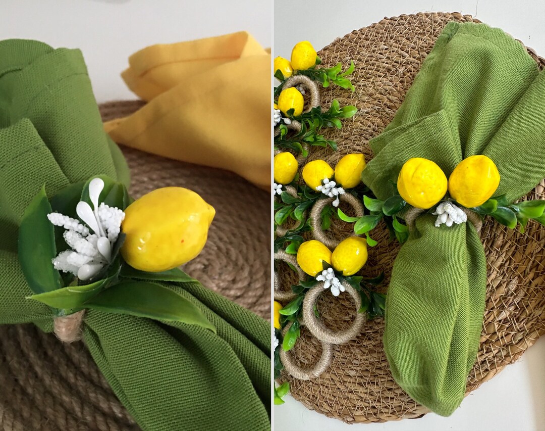 Gold Napkin Rings Set Of 6 Yellow Lemon Napkin Rings For Napkins,Summer