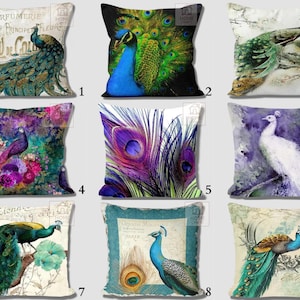Peacock Cushion Cover, Peacock Pillow Cover, Peacock Tail Throw Pillow, Peacock Feather Pillowcase, Peacock Lumbar Pillow Top, Feather Decor