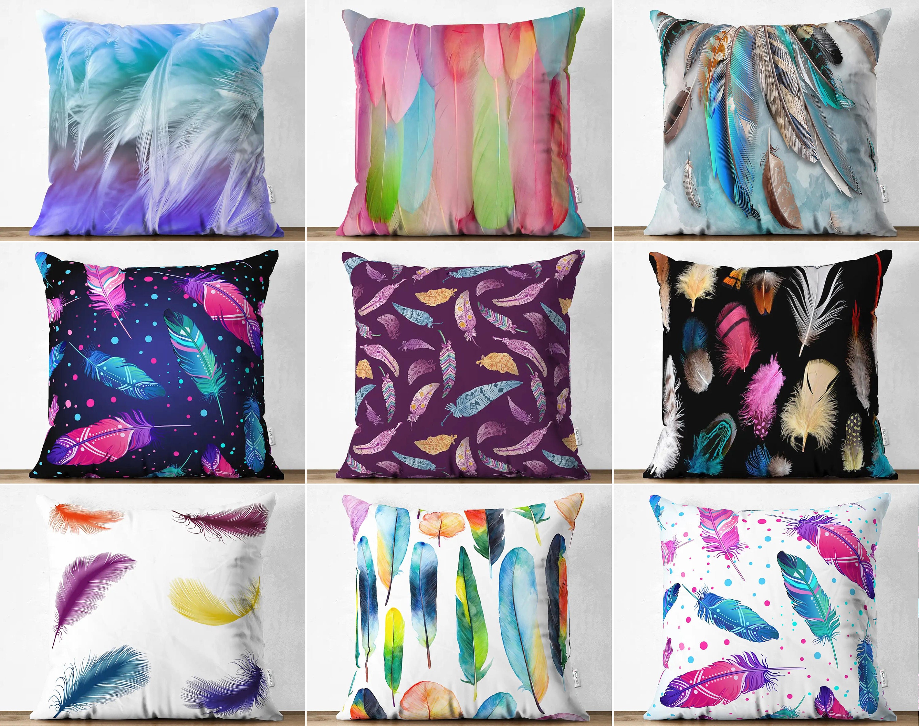 Feather Pattern Sofa Pillowcase Gift Ideas Feather Throw Pillow Cover Feather Outdoor Cushion Cover Blue Feather Pillow Sham Home Decor Etsy