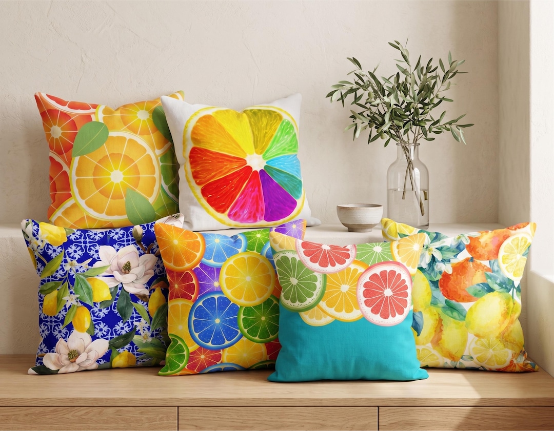 Lemon Design Pillow Cover, Rainbow Citrus Throw Sham