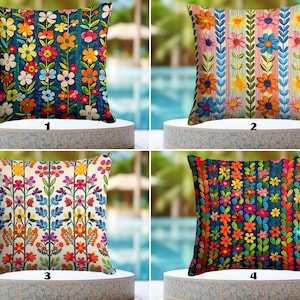 WATER RESISTANT Mexican Flowers Pillowcase, Hippie Outdoor Pillow Cover, Colorful Floral Cushion Cover, Decorative Pillow Sham, Home Deco