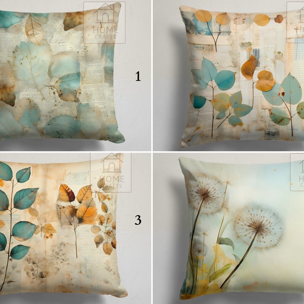 Leafy Art Pillow Slipcovers, Soft Cushion Case, Nature Design Home Accessories, Dandelion Throw Pillow Cover, Botanical Zippered Pillow Sham