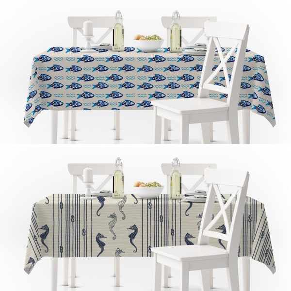 Draps de table style nautique, Nappe à motifs de poissons, Nappes à imprimé hippocampe, Vaisselle sur le thème de la mer, Tops de table marins, Décoration de yacht