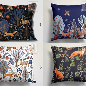 Fox Print Pillow Cases, Deer Pillow Cover, Jungle Throw Pillow, Forest Pillow, Xmas Cushion Case, Christmas Pillows, Woods Pillow, Home Gift