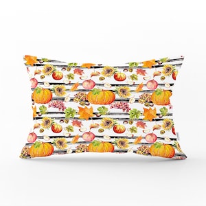 Striped Pumpkin Pillow Cover, Fruit and Pumpkin Pillowcase, Halloween Lumbar Pillow Sham, Decorative Lumbar Cushion Cover, Thanksgiving Deco