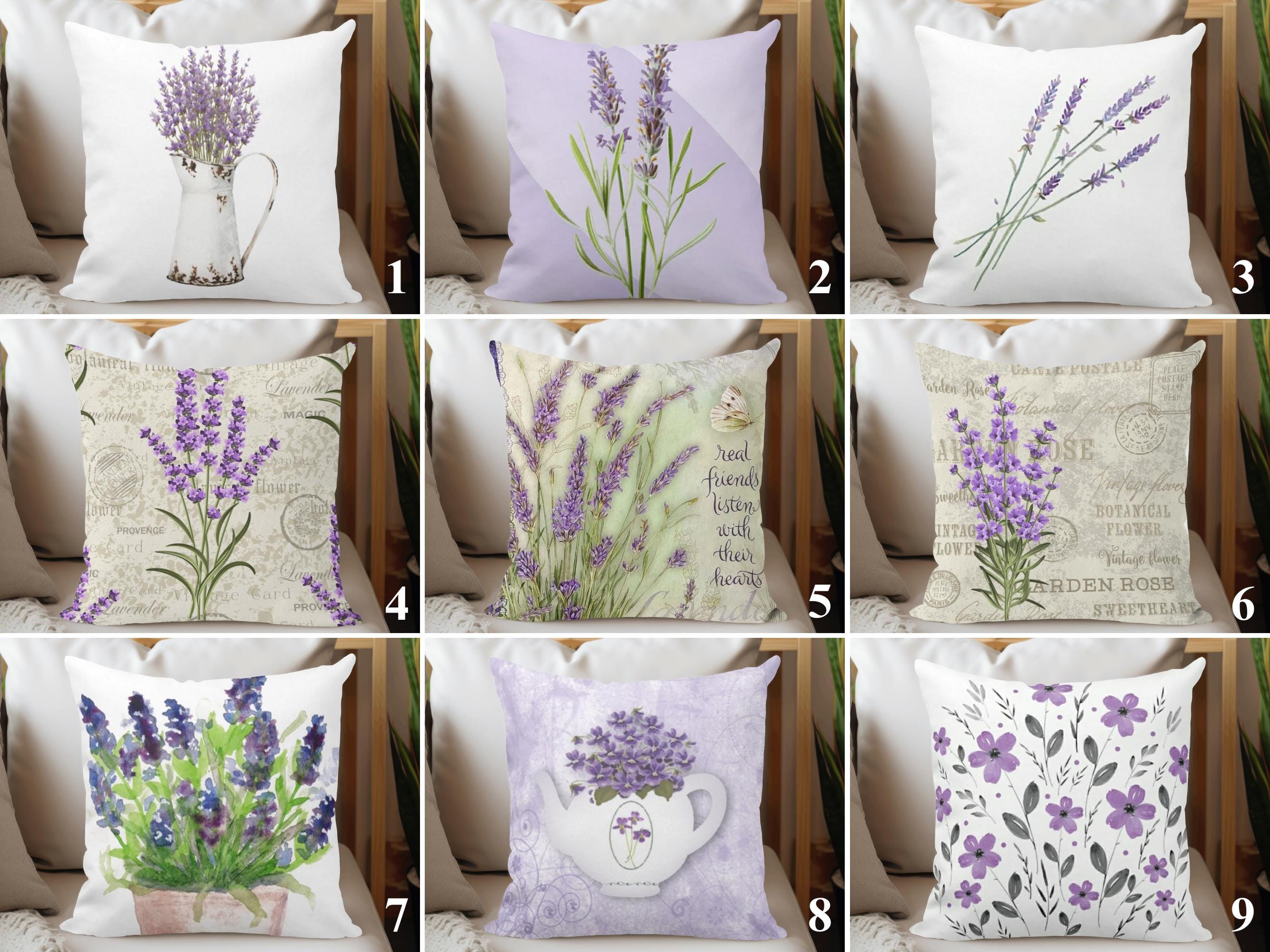 Purple Lavender Flowers Pillow Cases, Floral Throw Pillow Cover, Summer Trend Cushion Cover, Decorative Botanical Pillow Sham, Home Decor