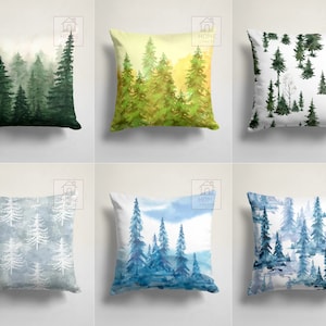 Woodland Pillow Cover, Pine Tree Pillow Case, Christmas  Pillow, Noel Throw Pillow, Decorative Cushion Case, Green Forest Pillow, Home Gift