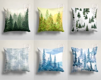 Woodland Pillow Cover, Pine Tree Pillow Case, Christmas  Pillow, Noel Throw Pillow, Decorative Cushion Case, Green Forest Pillow, Home Gift