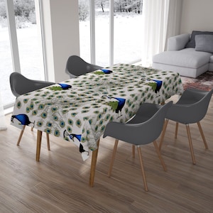 Peacock Table Cloth, Peacock Feather Table Cover, Peacock Tail Table Sheet, Feather Table Linen, Lux Home Decor, Farmhouse Style Table Top