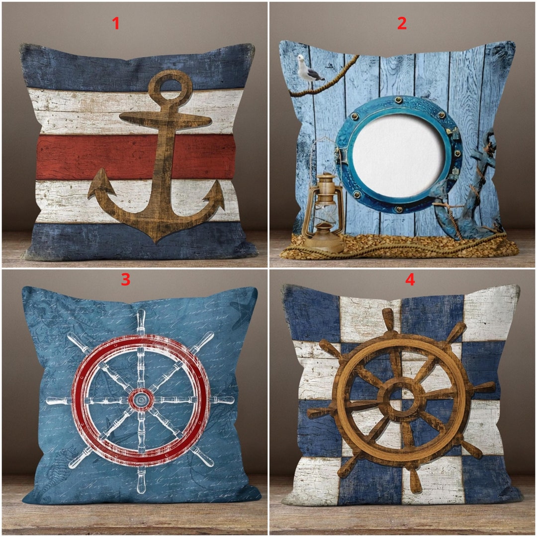 Anchor Throw Pillows Navy Throw Cushion Yacht Pillowcase Etsy
