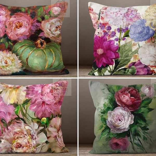 Pink Floral Cushion Covers, Decorative Pillow Case, Floral Accent Pillow Cover, Flower Print Outdoor Pillows, Peony Pillow Shams, Home Decor