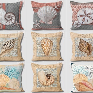 Sea Theme Decorative Pillow Cover, Sea Shell Cushion Case, Nautical Home Decor, Beach Garden Pillow, Marine Outdoor Bedding Pillowcase