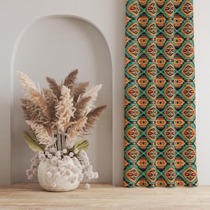 Warm Color Bohemian Curtain, Earthy Tone Ethnic Window Treatment, Eclectic Geometric Bedroom Curtain, Blackout Drapes, Rustic Western Fabric