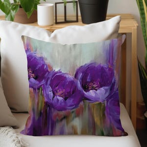 Purple Floral Pillow Cover, Decorative Throw Cushion Pattern #9