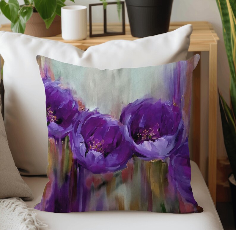 Purple Floral Pillow Cover, Decorative Throw Cushion Pattern #9