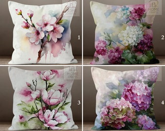 Funda de almohada con patrón de flores de hortensia, funda de almohada con diseño de flores de magnolia, funda de cojín estilo flor de cerezo, funda de almohada floral japonesa
