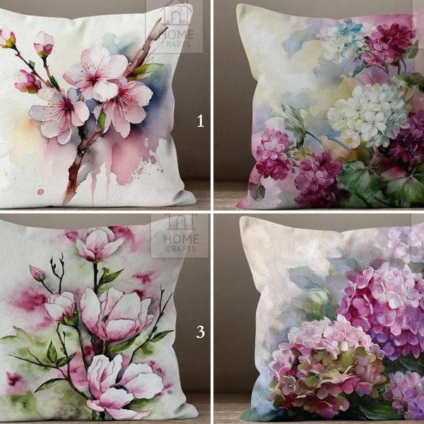 Housse de coussin motif fleurs d'hortensia, taie d'oreiller design fleur de magnolia, housse de coussin style fleurs de cerisier, couvre-oreiller floral japonais