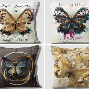 Brown Butterfly Pillowcases, Decorative Pillow Sham, Throw Pillow Cases, Butterfly Cushion Cover, Floral Print Pillow Top, Home Gift
