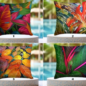 OUTDOOR Tropical Cushion Covers, Colorful Leaves Pillow Cases, Water Resistant Couch Pillow, Summer Cushion Case, Comfy Outdoor Pillows