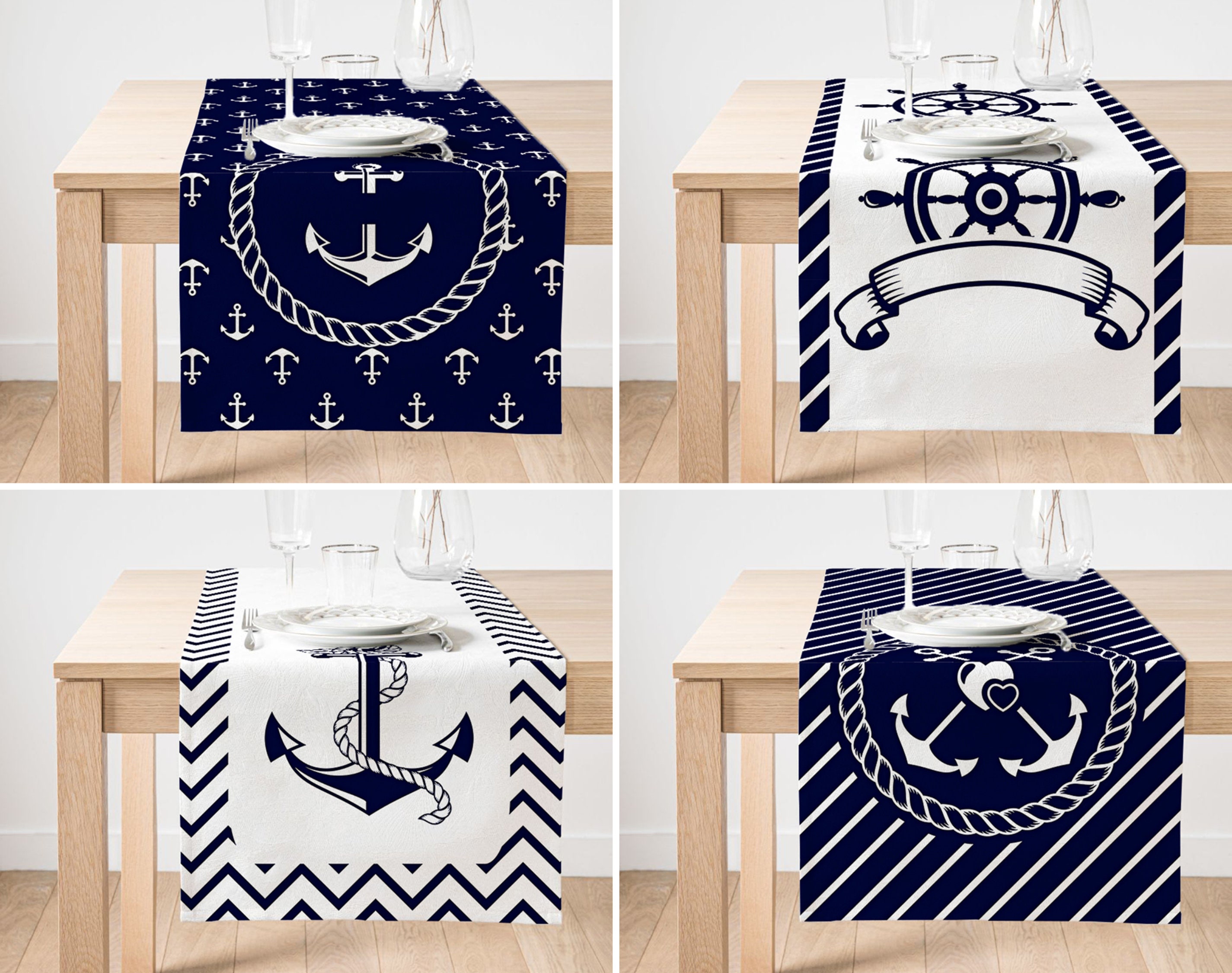 Anchor Table Decor Blue White Table Covers Navy Kitchen - Etsy Finland