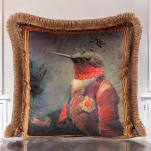 Unique Bird Print Velvet Throw Pillow Cover, Tassels Velvet Decorative Pillow Cover 18x18&quot;, Luxury Home Design 45x45 cm, Pillowcase For Sofa